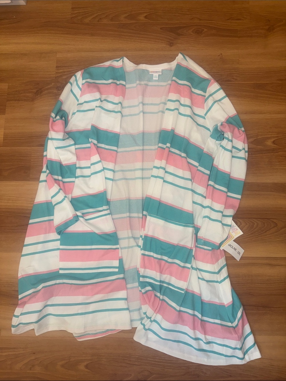 LuLaRoe Women’s Striped cardigan in Pink, Teal & White